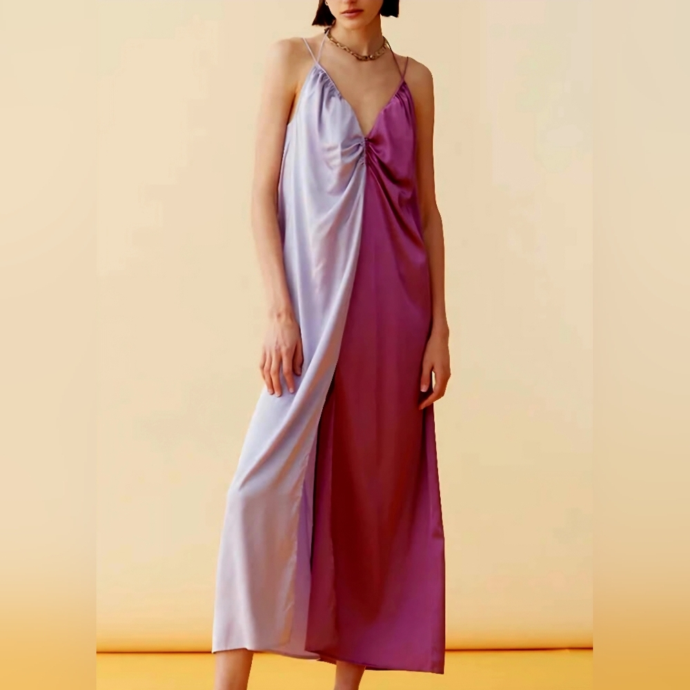Blanca Elegant Satin Chemise in Lavender and Plum